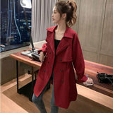 Fongt Breasted Windbreaker Female Long Spring And Autumn New Student Korean Version Versatile Loose Suit Collar Casual Thin Coat-Outfit