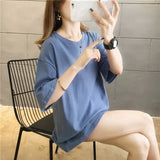 Summer Women T Shirt harajuku solid T-shirts students korean Casual loose Short Sleeve pink white Tops 90s Female Tee