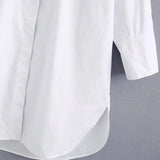 2021 women simply style buttons decoration casual white poplin blouse office lady side split shirts chic blusas tops