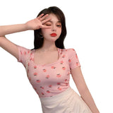 Fongt Cool Hot Girl Sexy Square Collar Short T-Shirt Female Summer Versatile Slim Slim Bottom Top Female Student