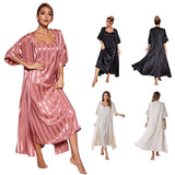 Fongt Pajamas Female Simulation Silk Long Sleeve Advanced Feeling Ice Silk Robe Home Suit-Outfit