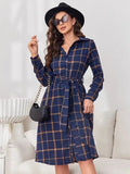 Fongt Shirt Women's Dress Plaid Long Sleeves With Long Dress Open Shirt
