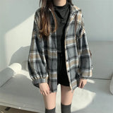 Vintage Plaid Print Thick Long Sleeve Blouse-Outfit