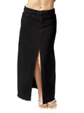 Fashion Woman Loose Slit Straight Leg Denim Skirt-Outfit