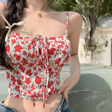 Flower Print Women's Crop Top Expose Navel Holiday Style Crop Top-Outfit