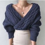 New 2021 Winter Spring Women Sweaters Knitted V-Neck Cross Wild Korean Sexy Elegant Pullovers Ladies Jumpers