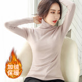 Fongt Autumn / Winter High Collar And Velvet Bottom Shirt Women Long Sleeve Pure Color Korean Women's Wear Warm Slim Slim T-Shirt Women
