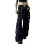 Fongt Retro Dark Wind Cool Weaving With Chicken Eye Chain Casual Pants Bump Striped Splicing Wide Leg Pants