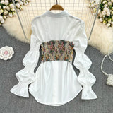 Tingfeng Exquisite Jacquard Strap Irregular Sling Vest Wearing Medium-Long Horn Sleeve White Shirt In Spring-Outfit