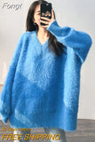 Gray Knitting Sweater Loose Fit Round Neck Long Sleeve Women Pullovers New Fashion Autumn Winter