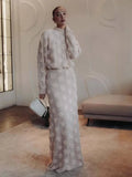 Fashion Flower Lantern Sleeve Half-Socked Dress Knitted