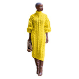Fongt New Women's Casual Turtleneck Slit Knit Dress-Outfit
