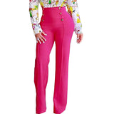 Button Solid Color Trousers Bootcut