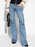 High Waist Denim Blue Off Knee Wide Leg Pants For Women 2024 Autumn Fashion Female New Y2k Elegant Jeans TH5658-Outfit