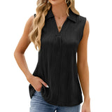 2024 New Lapel Sleeveless Solid Color Casual Vest T-Shirt-Outfit