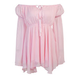 Summer New Sexy Skirt Temperament One Word Irregular Chiffon Waist Dress Girl-Outfit