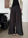Fongt Xixi 2025 Autumn Black Standard Temperament High-Waisted Ribs Leisure Straight Legs Casual Pants Women 85249
