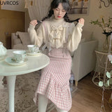 sweet Lolita pink Plaid Strap Dress women Japanese Kawaii Bow Slim Party dresses Female Korean Fashion y2k birthday Dress-Outfit