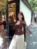 Fongt Xixi 2025 Autumn White Standard Temperament Tiansi Slanted Neck Shirt Lady 100 Cloth Women 89507