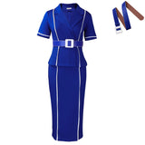 Fongt Women's 2025 New Fashion Short-Sleeved Suit Collar High-Waisted OL Dress