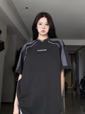 Piping Detail Short Sleeve Oversized Tee-Outfit