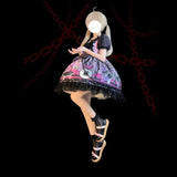 Gothic Lolita OP Dress Women Kawaii Lace Bow Bunny Print Princess Party Mini Dresses Cute Girls Y2K Sleeveless Dresses-Outfit