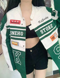 Bomber Woman Varsity jacket Vintage Long Sleeves Race Car Jacket Detachable Hem Coat 2022 Summer American Baseball