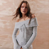 Fongt And Winter New Big Lapel Design One Word Shoulder Side Slit Knit Sweater Female 2366-Outfit