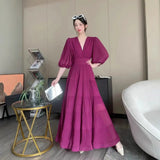 Fongt Seaside New Super Layer V-Neck Waist Temperament Famous 100 Fold Dress Short-Sleeved A-Word Dress Woman