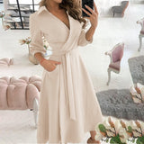Fongt New Fall 2024 Fashion Print Long Sleeve V Neck / Hip Commuter Dress