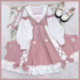 Meow Paw Lolita Dress for Women Sweet Sailor Collar Bow Vestidos Mujer Y2k E-Girl Long Sleeve Winter New Dresses-Outfit