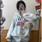 Aesthetic Embroidery Letters Zip Up Hoodie-Outfit