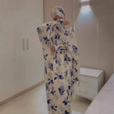 Fongt Summer Women's Long-Sleeved Print Robes Waist Temperament Fashion Dress