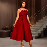 Fongt Sling Three-Dimensional Floral Dress Banquet High-Waist A-Word Swing Pony Dress Dresses