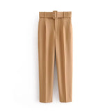 2024 New Pleated Multi-Color Harlan Pants Leisure Solid-Color Women's Pants Belt-Outfit
