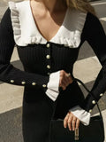 Pan Collar Ribbed Midi