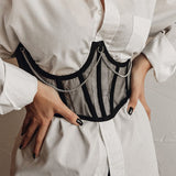Corset Underbust Women Lace-up Belt Gothic Corset Curve Shaper Strap Slim Waist Belt Chain Mesh Corsets Bustiers-Outfit