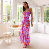 Fongt Wind 24 Years Fresh And Sweet Summer Floral Print Open Back Middle Long Dress 88242-Outfit