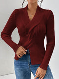 Fongt Women's Knitwear Fashion Temperament Thread Under The Fork Long Sleeve Solid Color Sweater