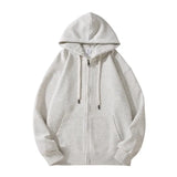 Solid Color Oversized Zip Up Loose Hoodie-Outfit