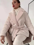Fongt Collar Short Cotton Suit 2025 Women's Fashion Design Belt Coat Woman