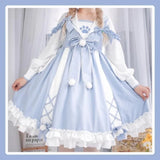 Meow Paw Lolita Dress for Women Sweet Sailor Collar Bow Vestidos Mujer Y2k E-Girl Long Sleeve Winter New Dresses-Outfit