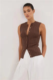 Fongt Summer Sleeveless Single-Button Clasp Knit Small Cardigan New Tight Vest