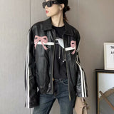 Fongt Women's Explosive Bow Zip Leather Jacket Jacket Casual