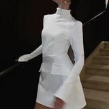 Fongt Women's Wear Elegant High Waist Sexy Mini Skirt Women's Fashion Round Collar Short Sleeve Zip