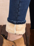 Fleece Lined Denim Pencil Pants Women Thicken Warm Lamb Fluff Jeans High Waist New Slim Vaqueros Big Size 34 Kot