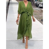 Fongt New Women's Solid Color With Long Skirt Bat Sleeve Irregular Dress Large