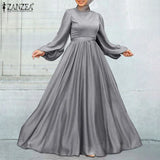 ZANZEA Women Muslim Dresses Islamic Clothing Kaftan Solid Robe Casual Loose Dress Full Sleeve Morocco Abaya Hijab Long