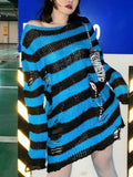 Distressed Stripe Longline Sweater-Outfit