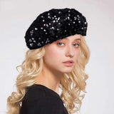 Women Fashion Sparkling Sequins Beret Colorful Cap Nightclub Dress Hat Gold Silver Hot Pink Vocal Concert Tour Berets 2023-Outfit